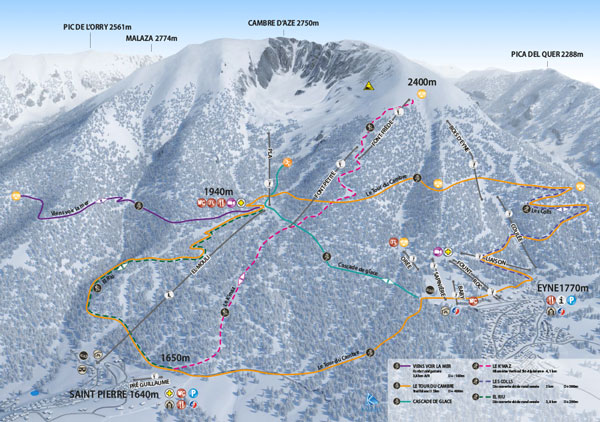 Plan des parcours raquette du Cambre d'Aze